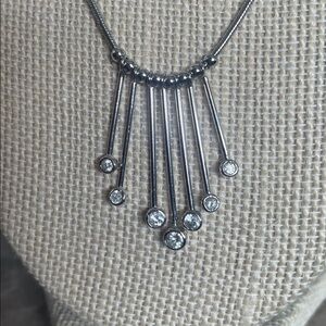 Gorgeous Silvertone necklace with rhinestones hanging on bars, 18”